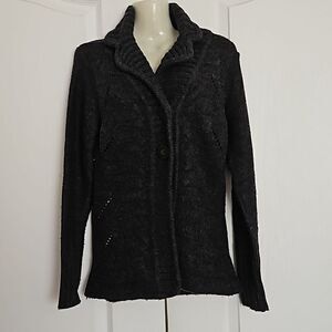Suzy Shier Button-Down Long Sleeves Knitted Cardigan Sweater Gray Small